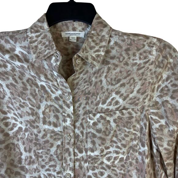 Beach Lunch Lounge Size Small Leopard‎ Print Button Down Shirt Long Sleeve - Picture 2 of 8